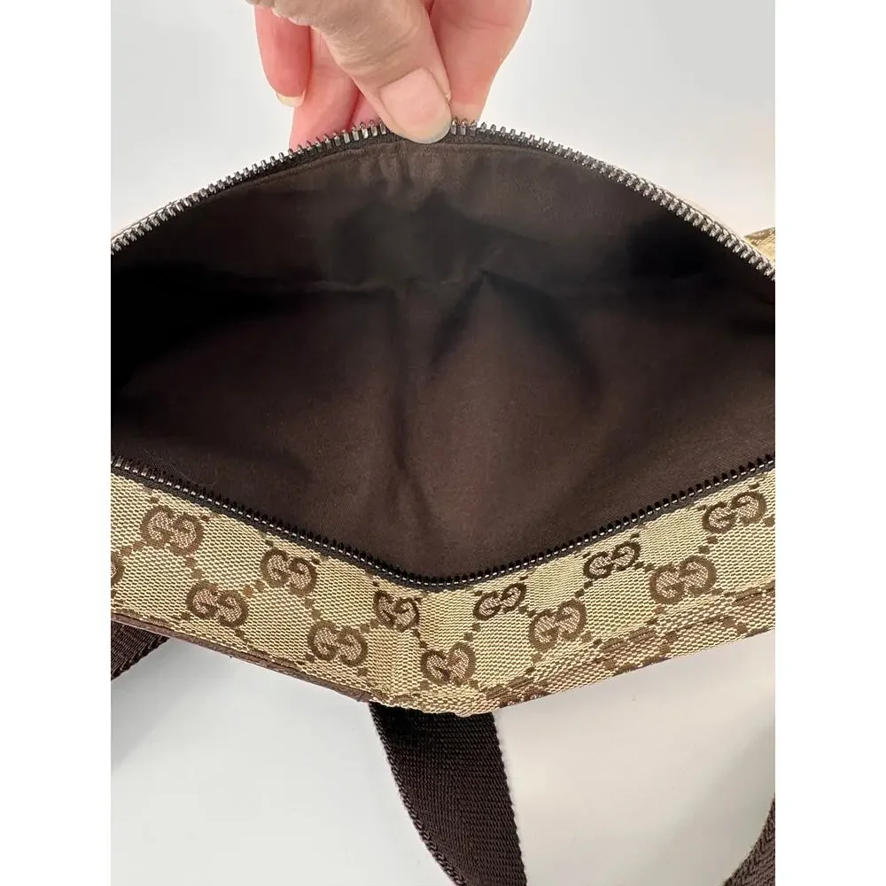 Gucci GG Canvas Belt Bag 28566 Beige Brown Canvas/Leather Made in Italy